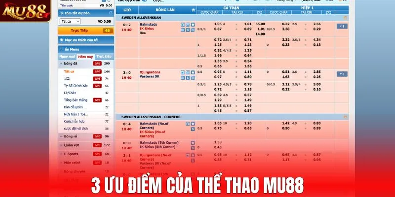 3 ưu điểm của thể thao MU88