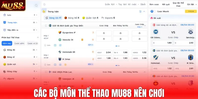 Các bộ môn thể thao MU88 nên chơi