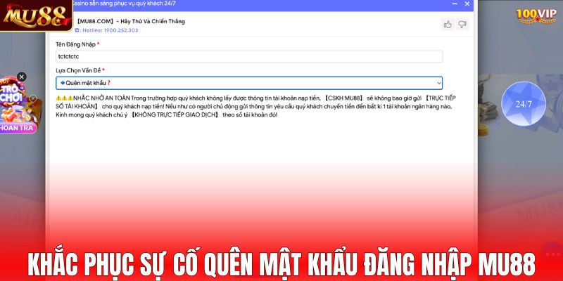 Khắc phục sự cố quên mật khẩu đăng nhập MU88